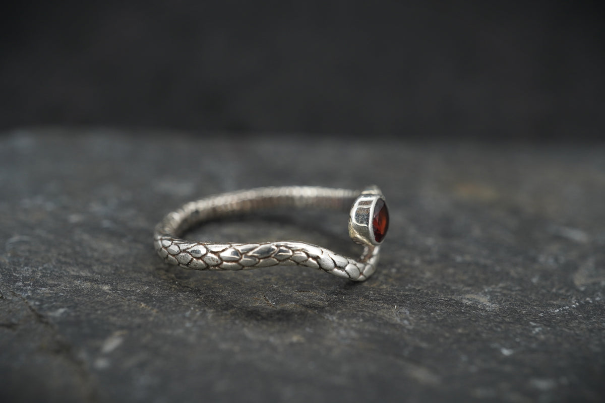 Round Garnet Sterling Silver Serpent Ring