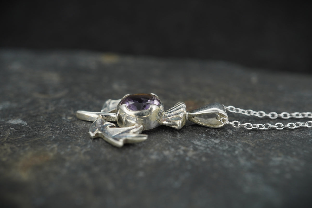 Amethyst Thistle Sterling Silver Pendant & Earrings Set