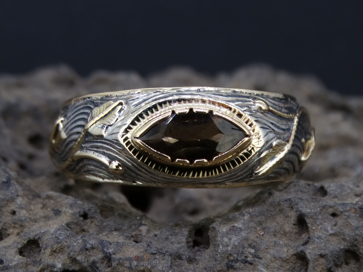 Cairngorm Quartz Scottish Gold and Silver Vine Design Ring