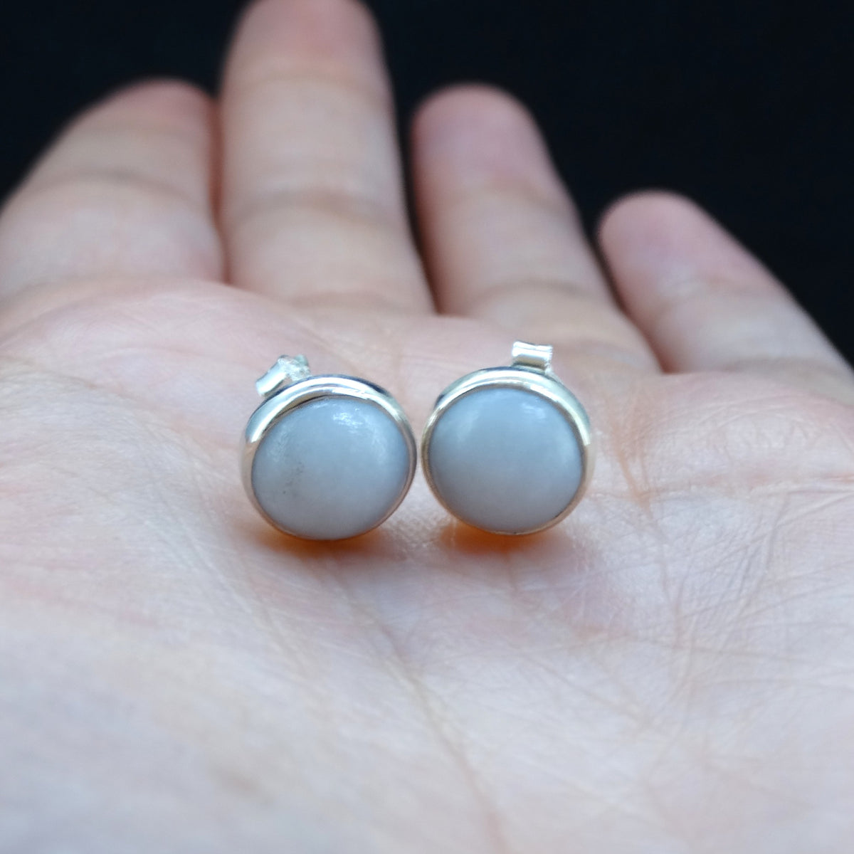 White Skye Marble Sterling Silver Stud Earrings (8mm)