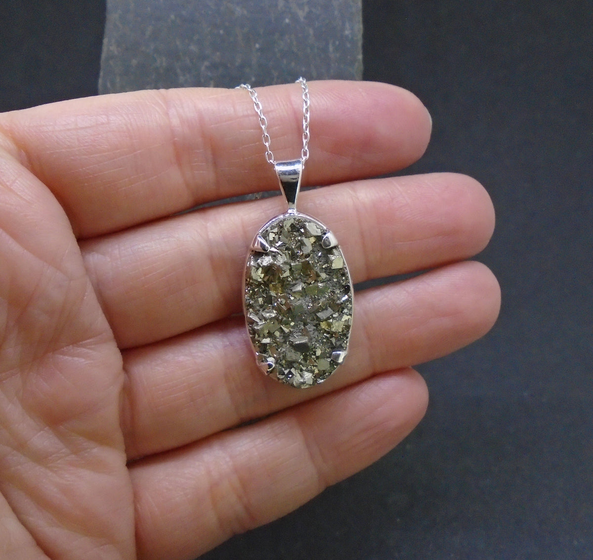 Glittering Pyrite Sterling Silver Pendant