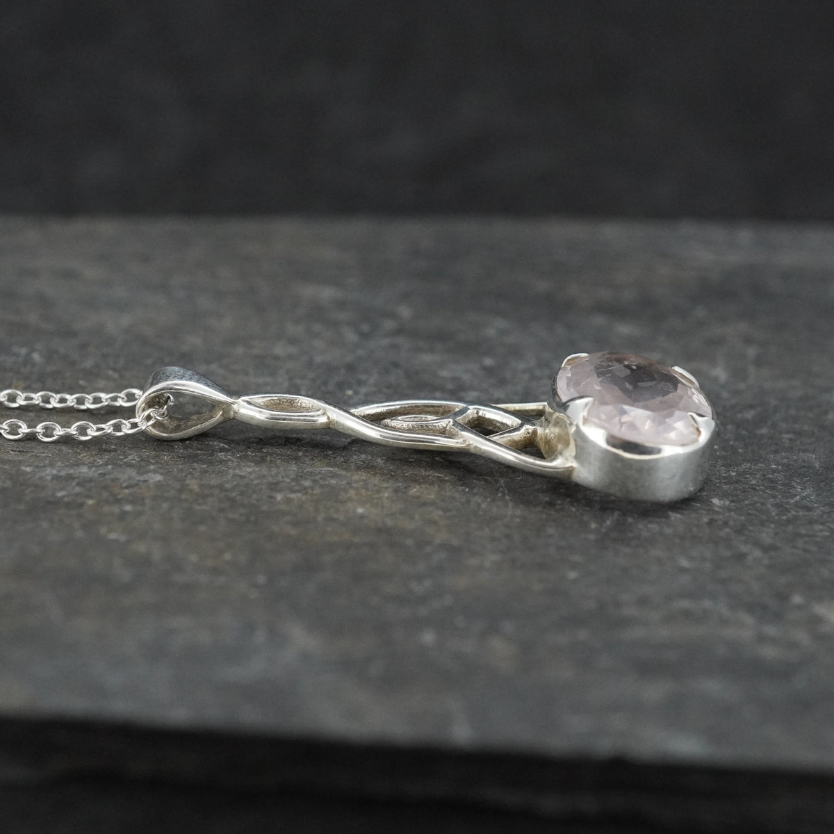 Rose Quartz Sterling Silver Celtic Knot Pendant
