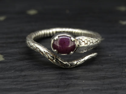 Natural Pink Star Ruby Sterling Silver Serpent Ring