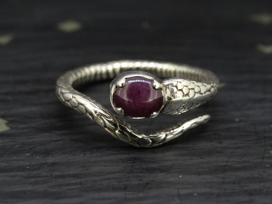 Natural Pink Star Ruby Sterling Silver Serpent Ring