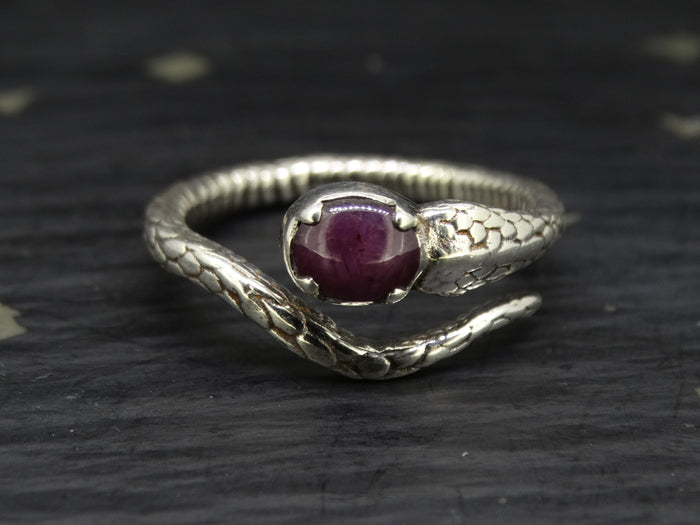 Natural Pink Star Ruby Sterling Silver Serpent Ring