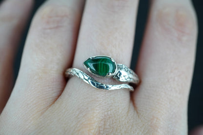 Malachite Sterling Silver Adjustable Serpent Ring