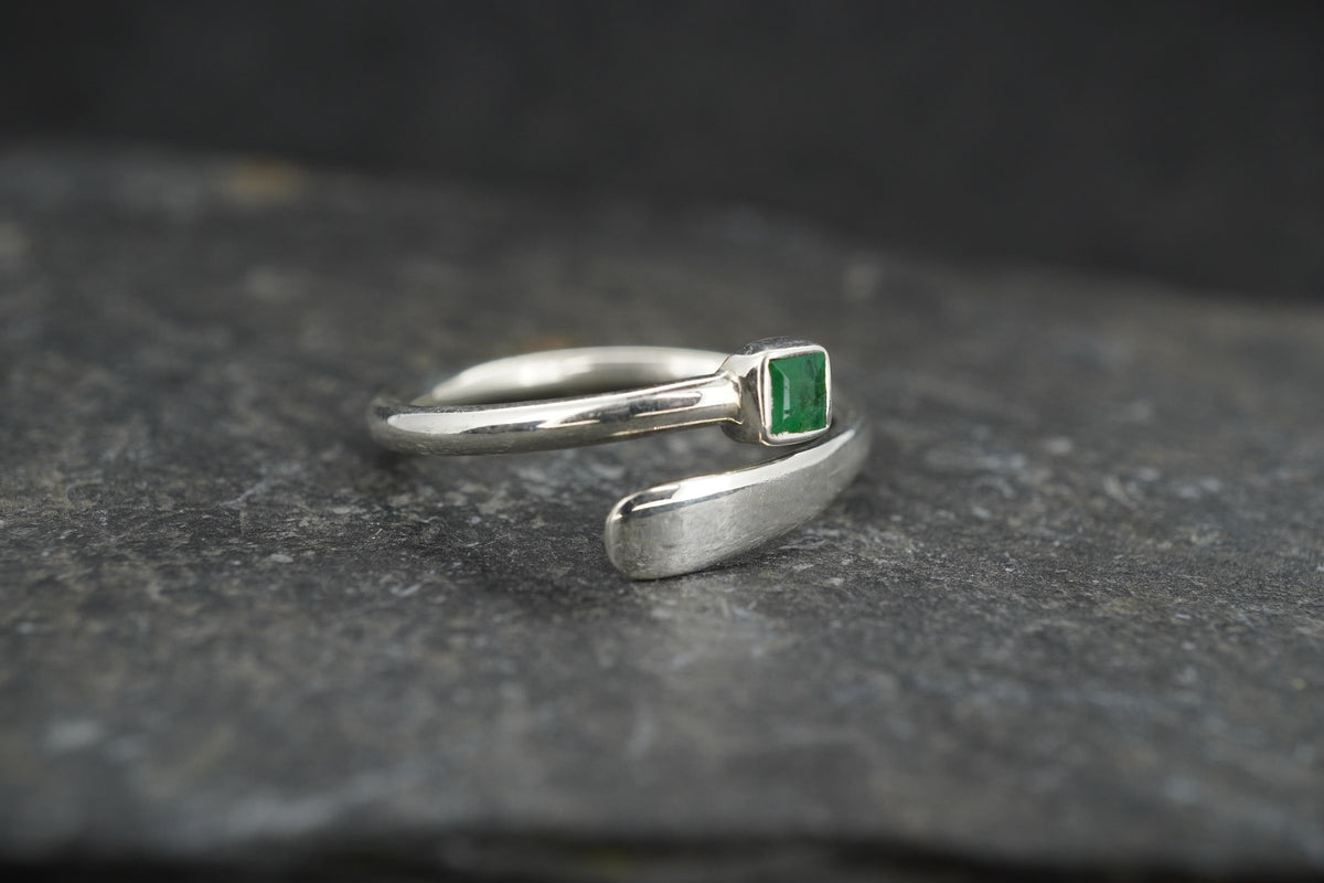 Square Emerald Sterling Silver Wrap Ring