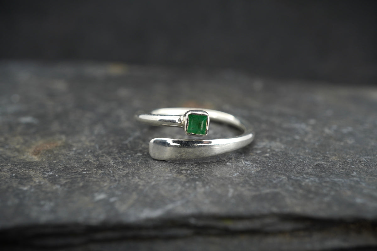 Square Emerald Sterling Silver Wrap Ring
