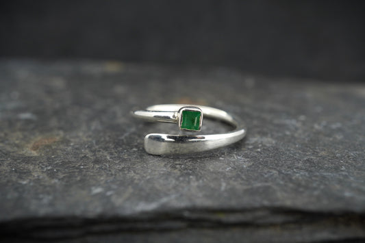 Square Emerald Sterling Silver Wrap Ring