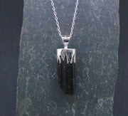 Black Tourmaline Shard Sterling Silver Pendant