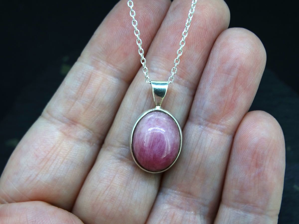 Natural Pink Ruby Sterling Silver Round Pendant