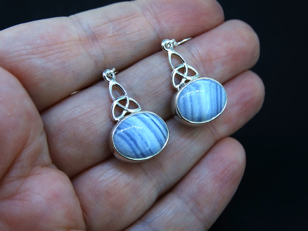 Blue Lace Agate Sterling Silver Celtic Earrings