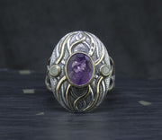 'Ostara' Scottish Amethyst & Diamonds in a Scottish Gold & Sterling Silver Ring