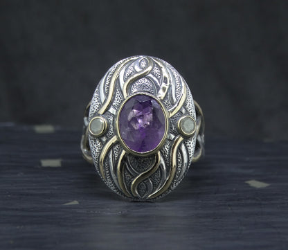 'Ostara' Scottish Amethyst & Diamonds in a Scottish Gold & Sterling Silver Ring