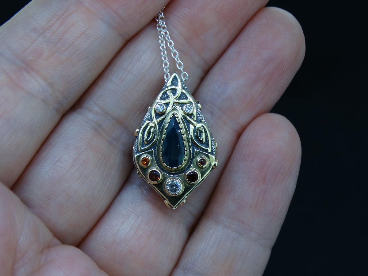 Scottish Sapphire, Elie Ruby and Diamond Pendant with 14ct Scottish Gold