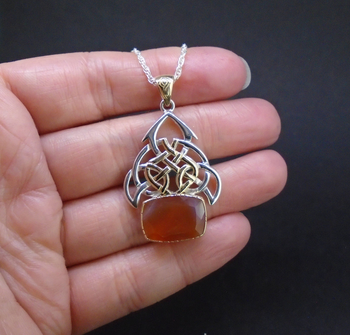 'Teine Ceilteach' Scottish Carnelian Scottish Gold & Silver Celtic Pendant