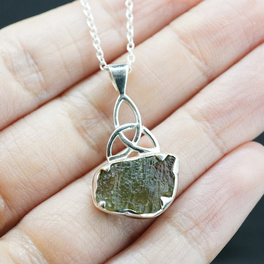 Moldavite Sterling Silver Celtic Pendant