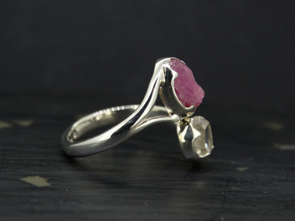 Herkimer Diamond and Ruby Sterling Silver Ring