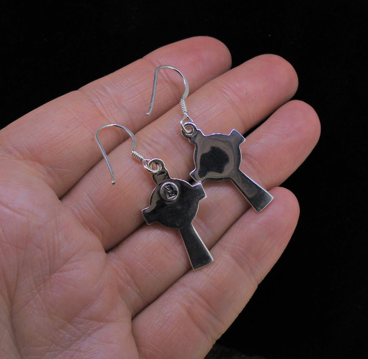 Iona Marble Celtic Cross Sterling Silver Earrings