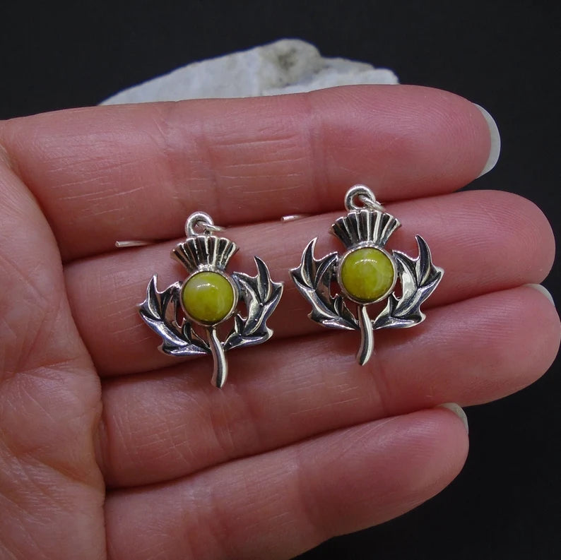 Highland Marble Scottish Thistle Sterling Silver Earrings