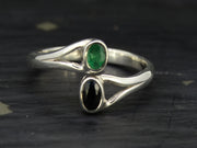 Black Sapphire and Emerald Sterling Silver Ring