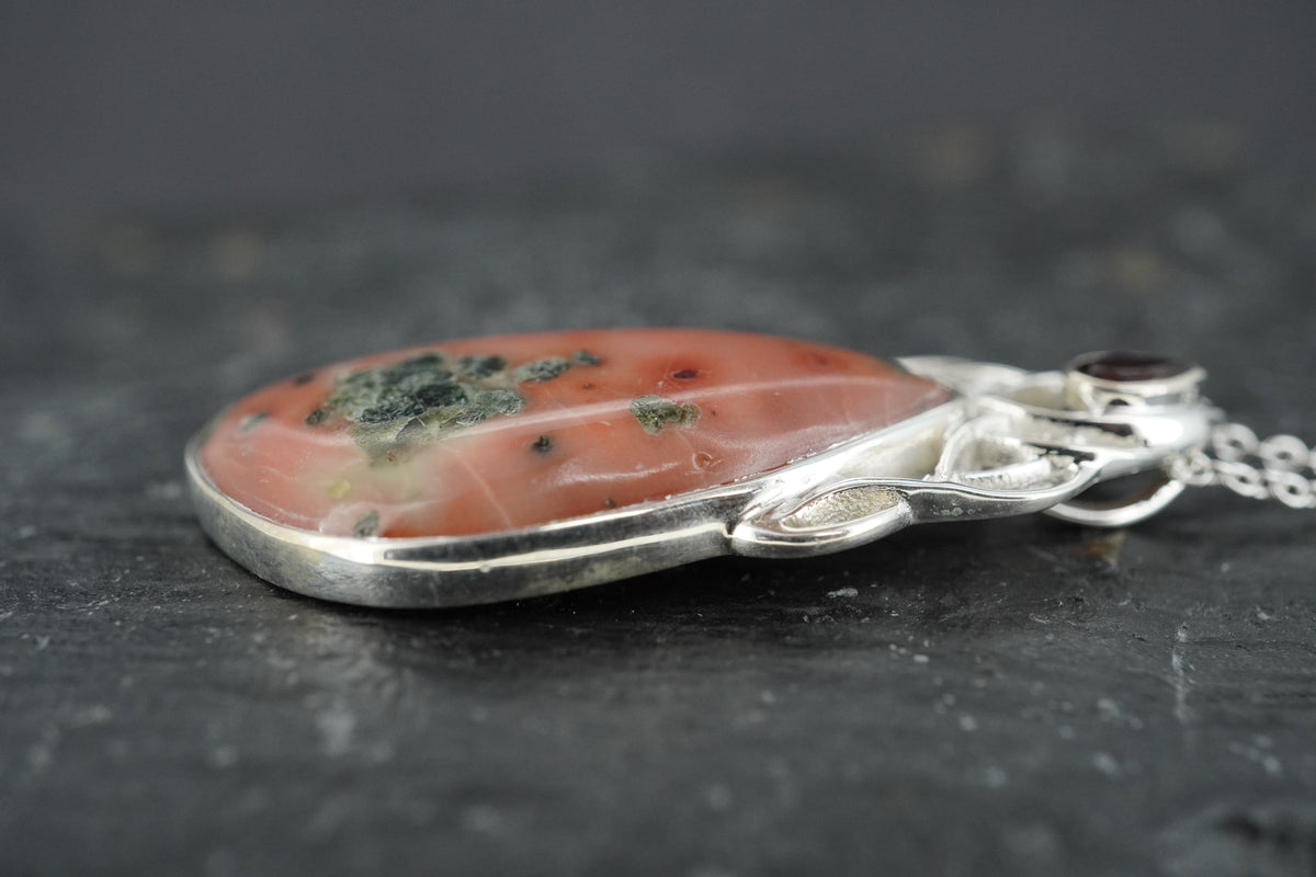 Scottish Isla Rose & Garnet Sterling Silver Waterfall Pendant