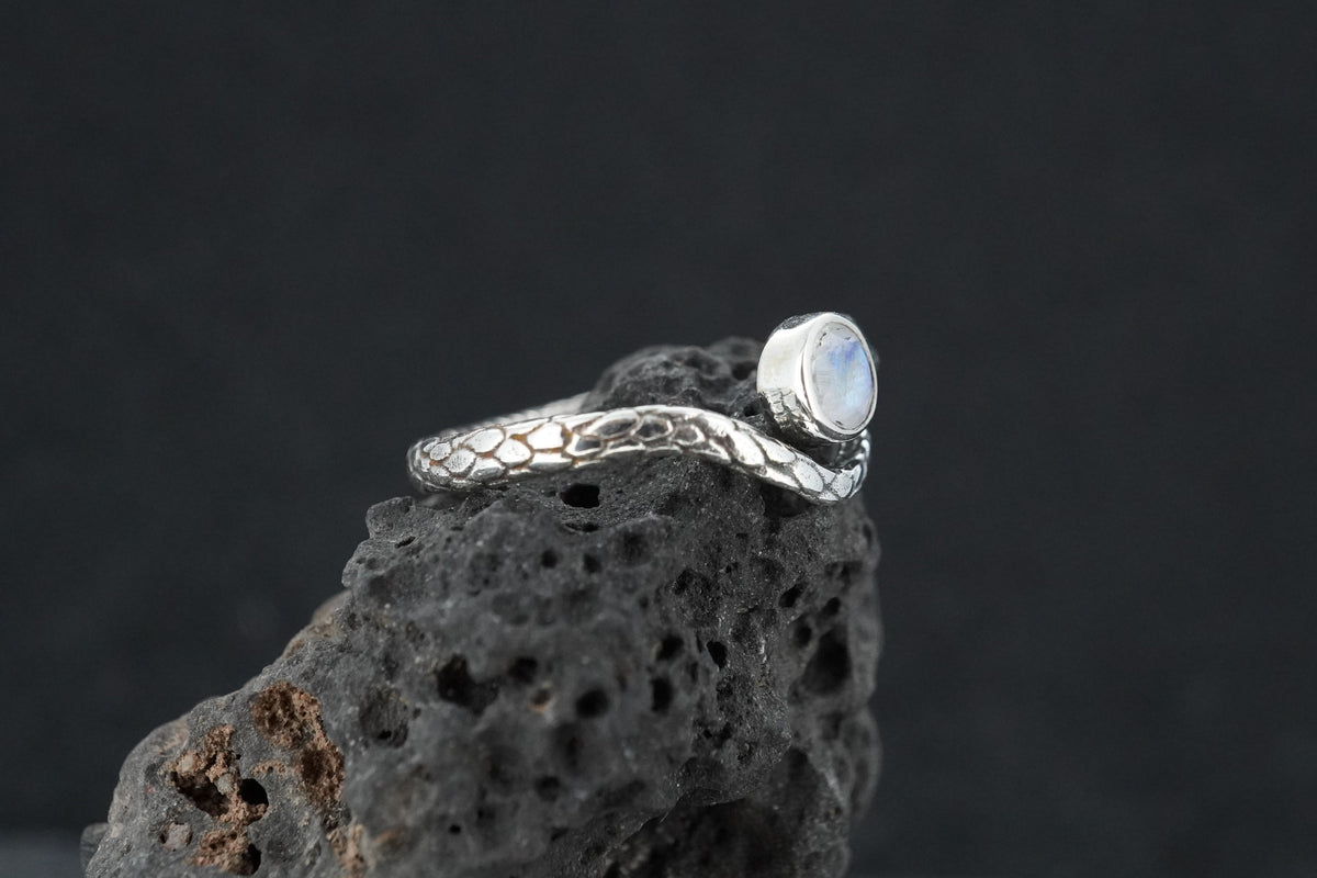Blue Moonstone Sterling Silver Serpent Ring