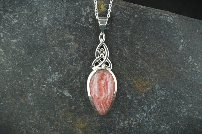 Rhodochrosite Sterling Silver Celtic Pendant