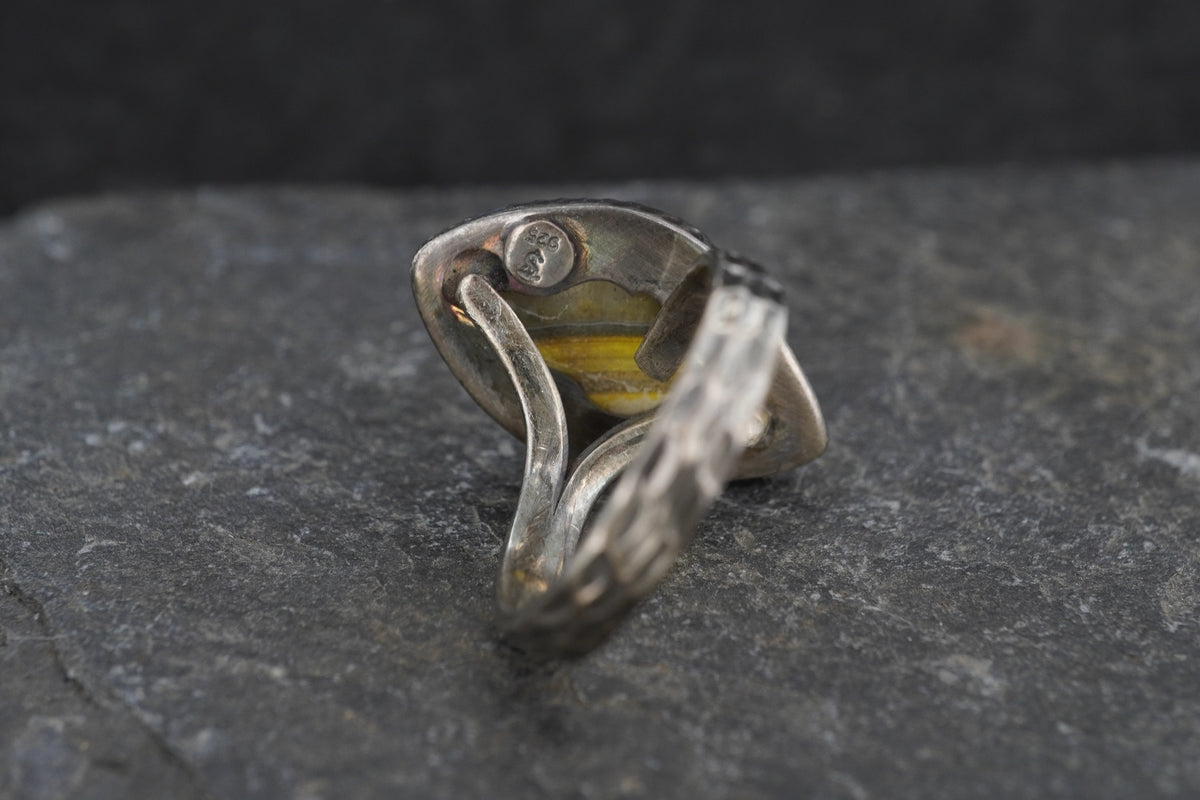 Bumblebee Jasper Hammered Sterling Silver Ring