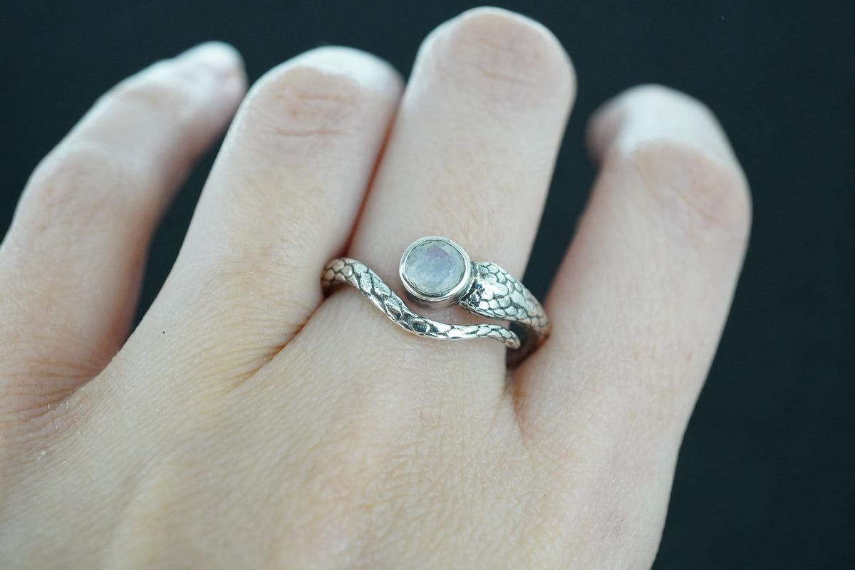 Blue Moonstone Sterling Silver Serpent Ring