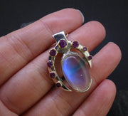 Sri Lankan Moonstone & Rose Sapphire Sterling Silver Pendant