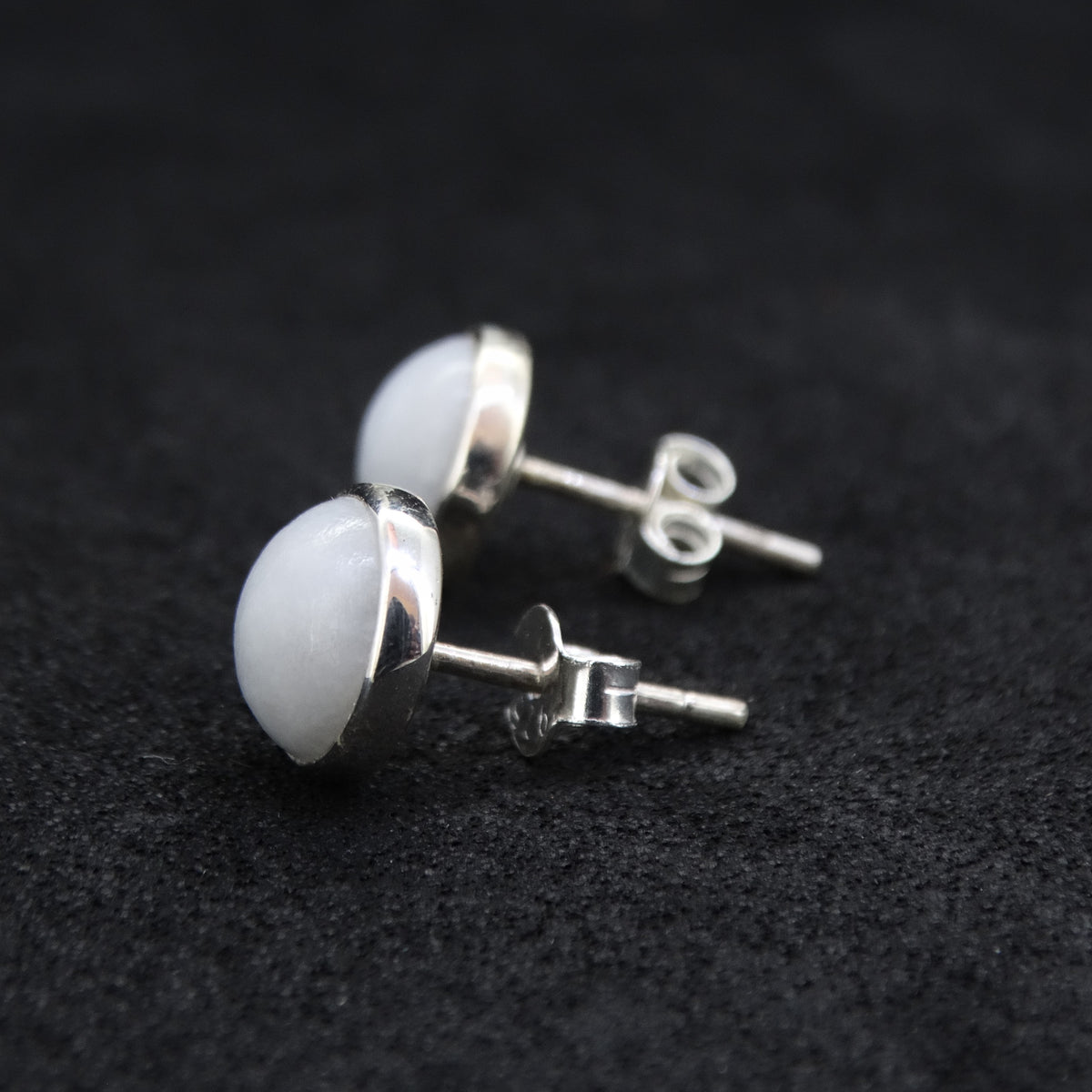 White Skye Marble Sterling Silver Stud Earrings (8mm)