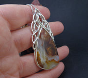 Arizona Fire Agate & Garnet Sterling Silver Celtic Pendant