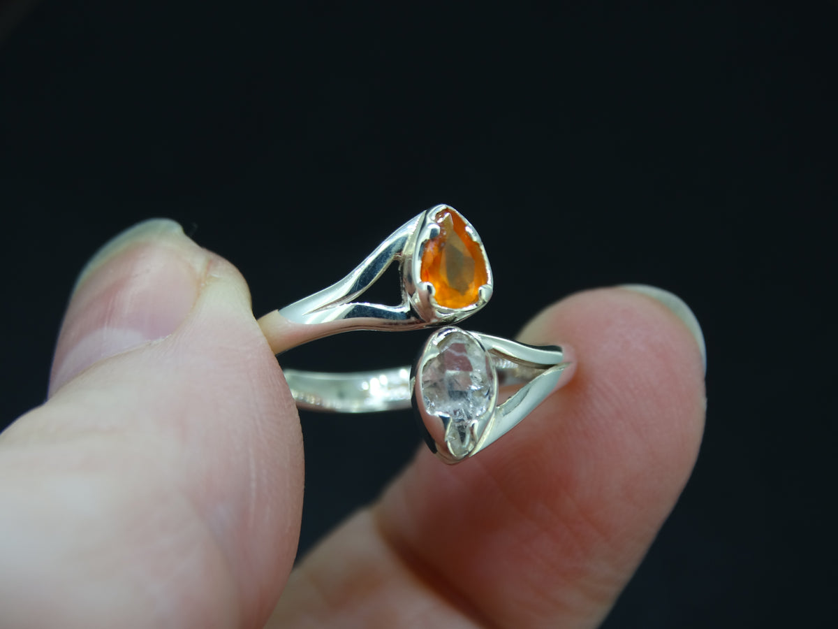 Herkimer Diamond and Carnelian Sterling Silver Ring
