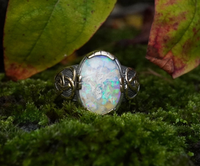 Australian Black Opal Ring with 18ct Gold & Sterling Silver