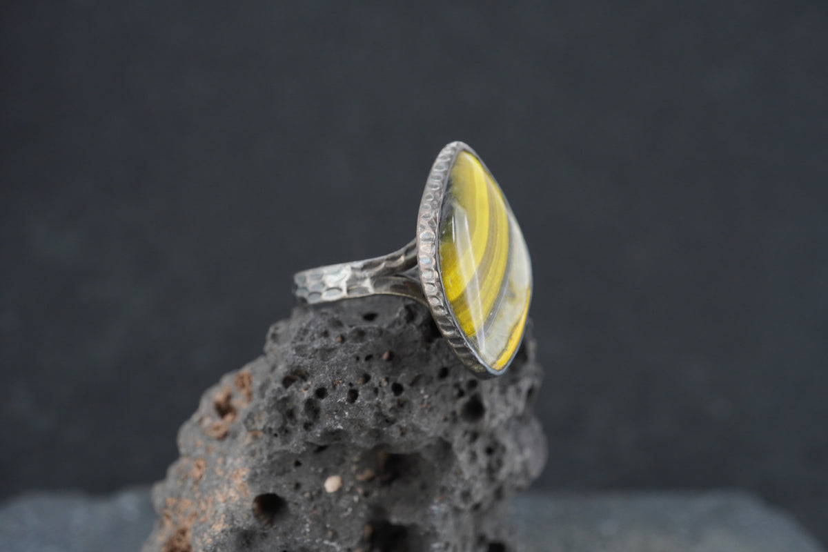 Bumblebee Jasper Hammered Sterling Silver Ring