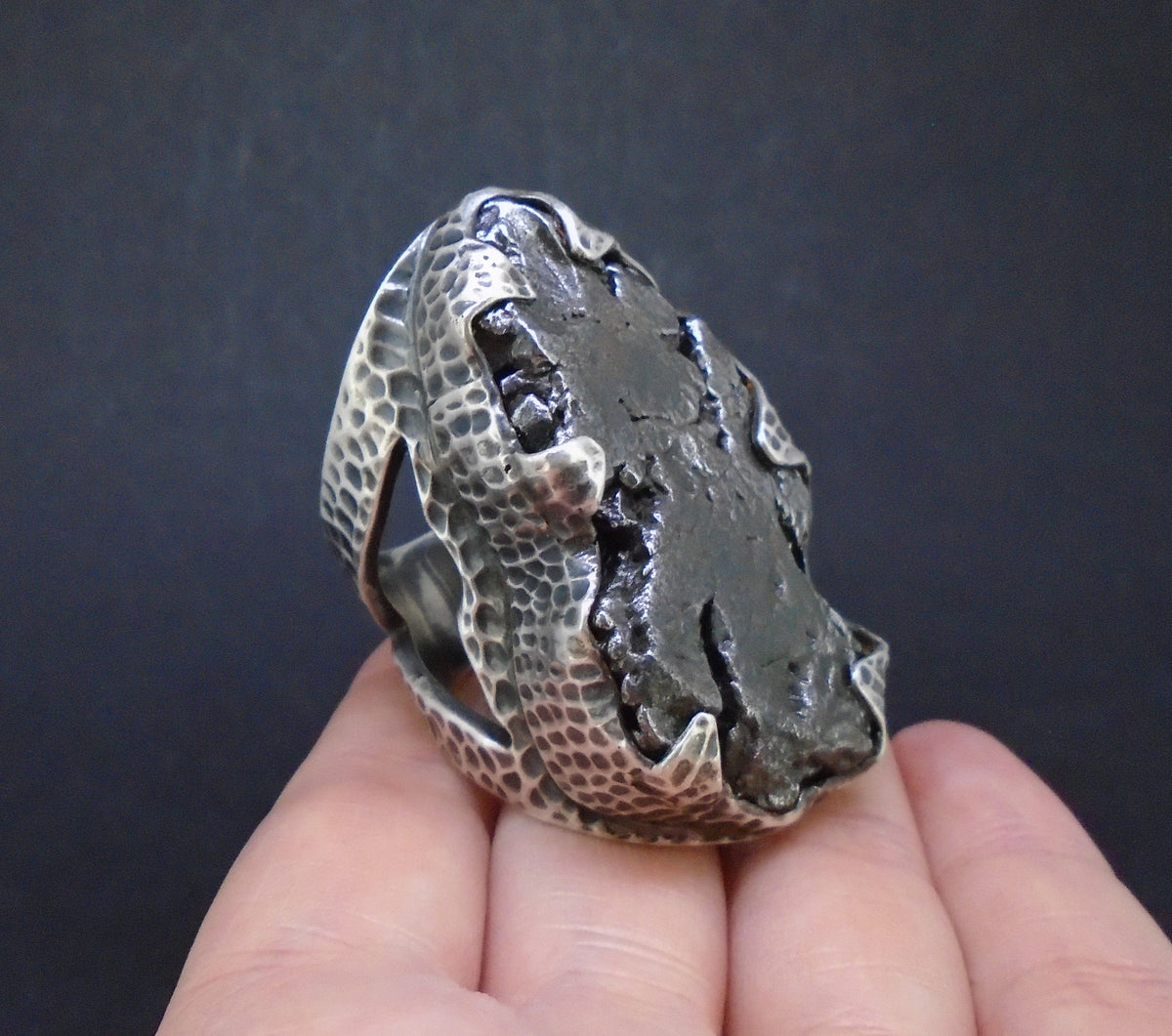 'Star-kindler' Colossal Meteorite Sterling Silver Ring