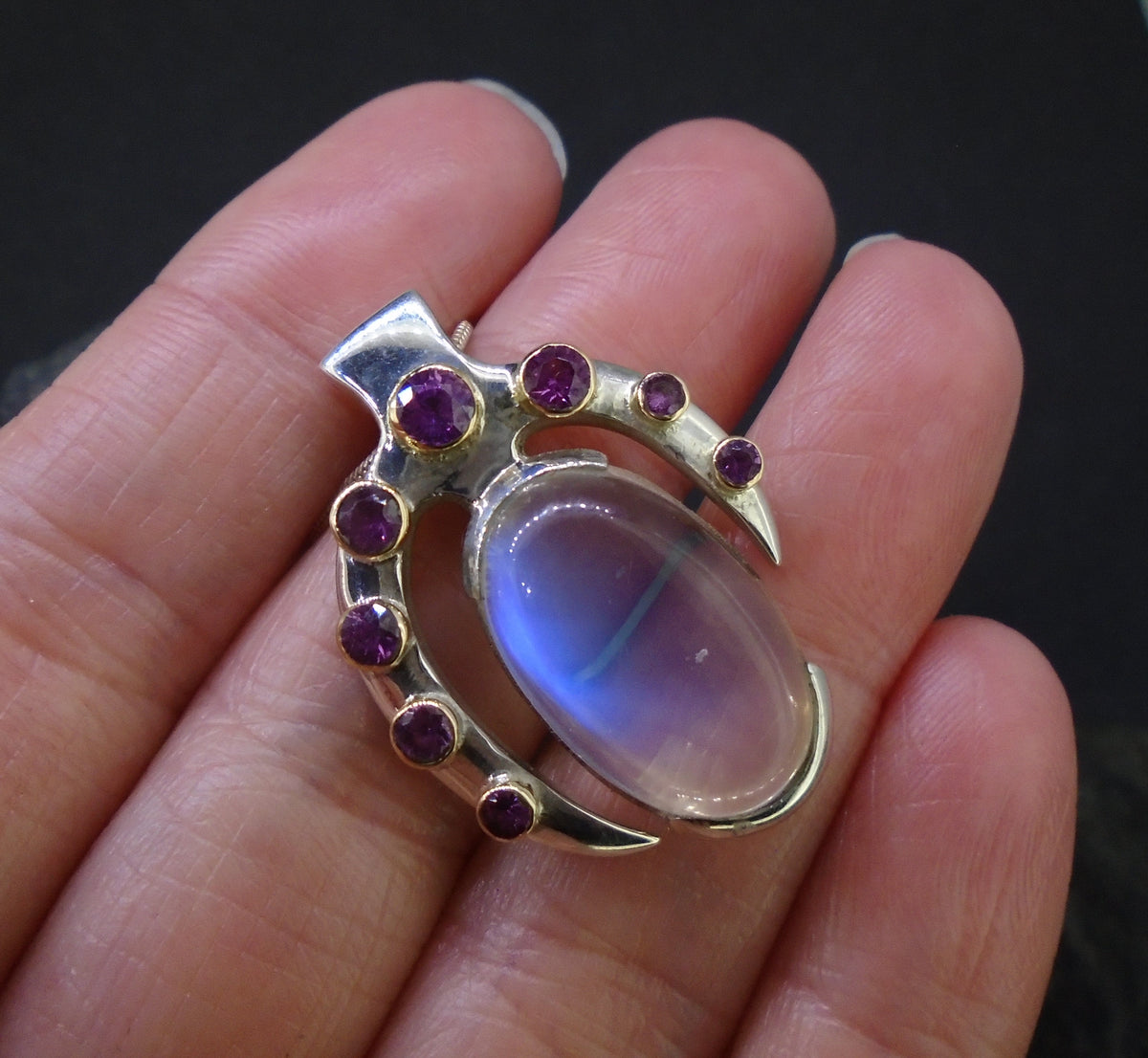 Sri Lankan Moonstone & Rose Sapphire Sterling Silver Pendant