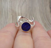 Old Willow Flow Blue Sterling Silver Adjustable Wave Ring