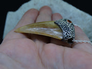Great White Shark Tooth and Garnet Sterling Silver Pendant