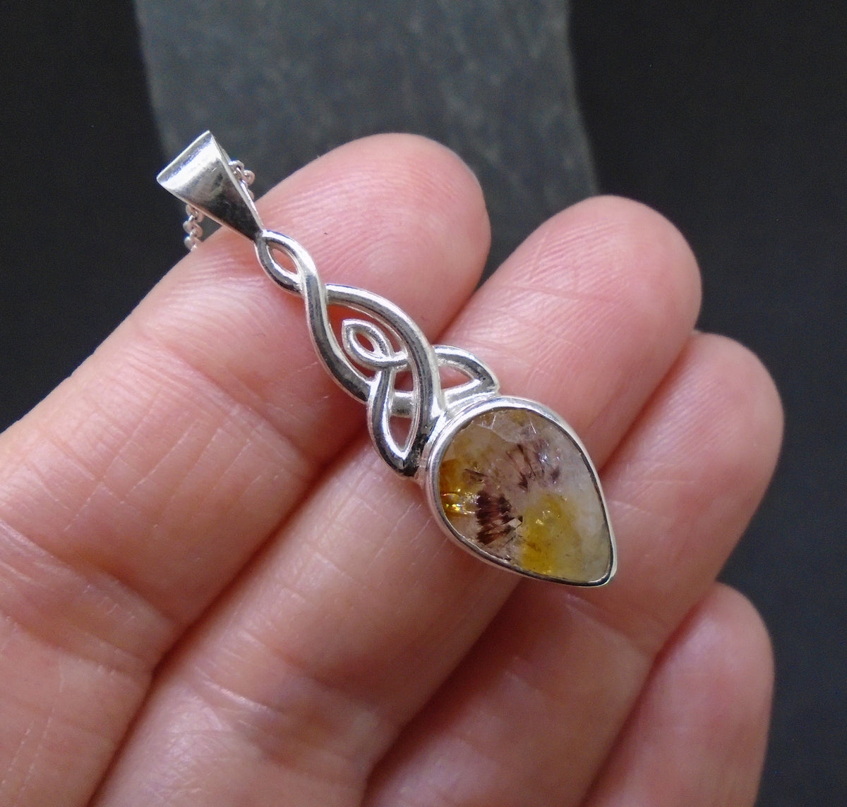 Lemon Citrine Sterling Silver Celtic Pendant