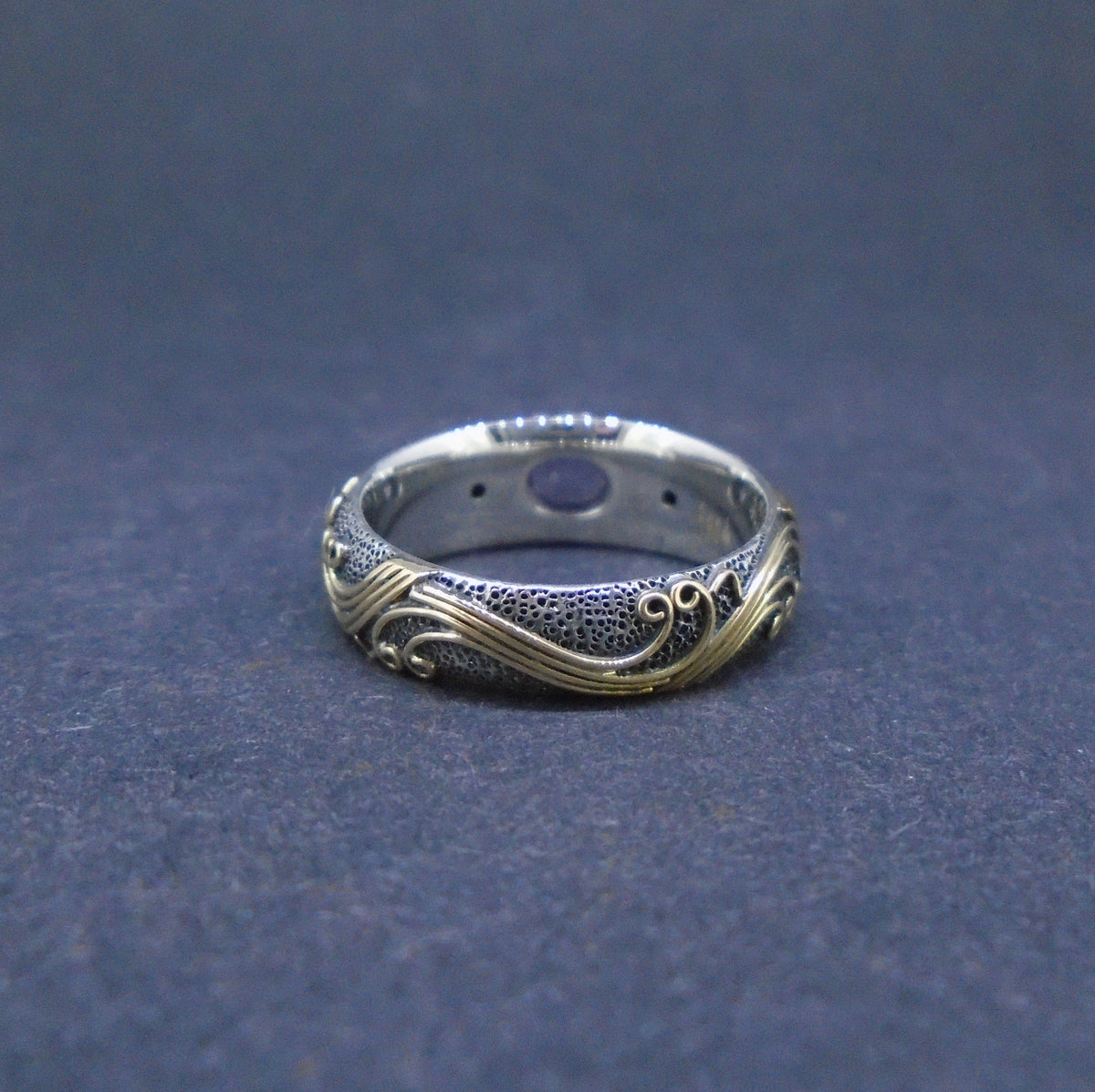 'Tonn-mara' Scottish Amethyst & Elie Ruby Scottish Gold & Silver Ring