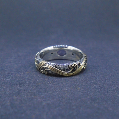 'Tonn-mara' Scottish Amethyst & Elie Ruby Scottish Gold & Silver Ring