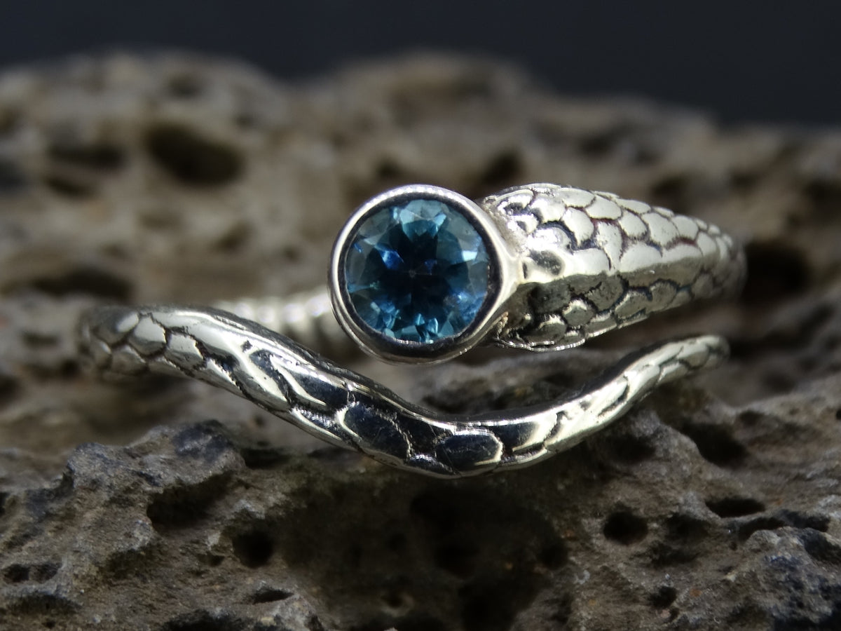 Blue Topaz Sterling Silver Serpent Ring
