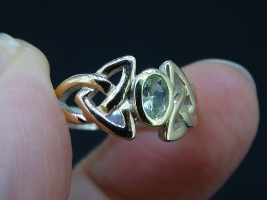 Scottish Beryl with Scottish Gold and Sterling Silver Celtic Ring