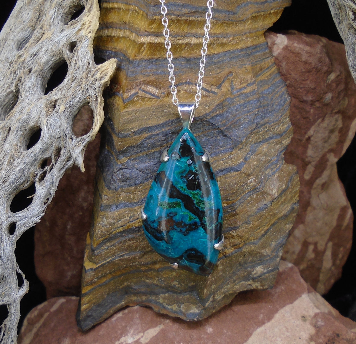 Gem Silica Chrysocolla Sterling Silver Pendant