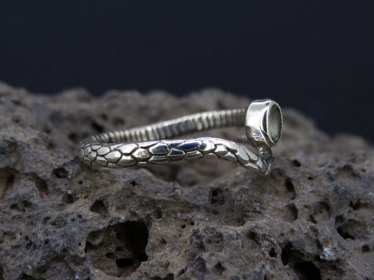 Faceted Moldavite Sterling Silver Snake Ring