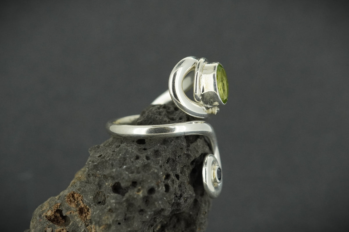 Peridot with Blue Sapphire Sterling Silver Wrap Ring
