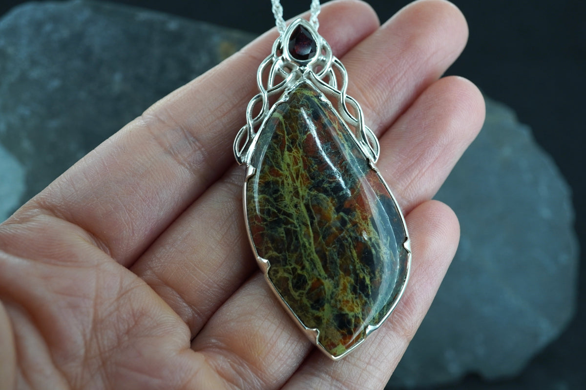 Scottish Lewisian & Pyrope Garnet Sterling Silver Pendant