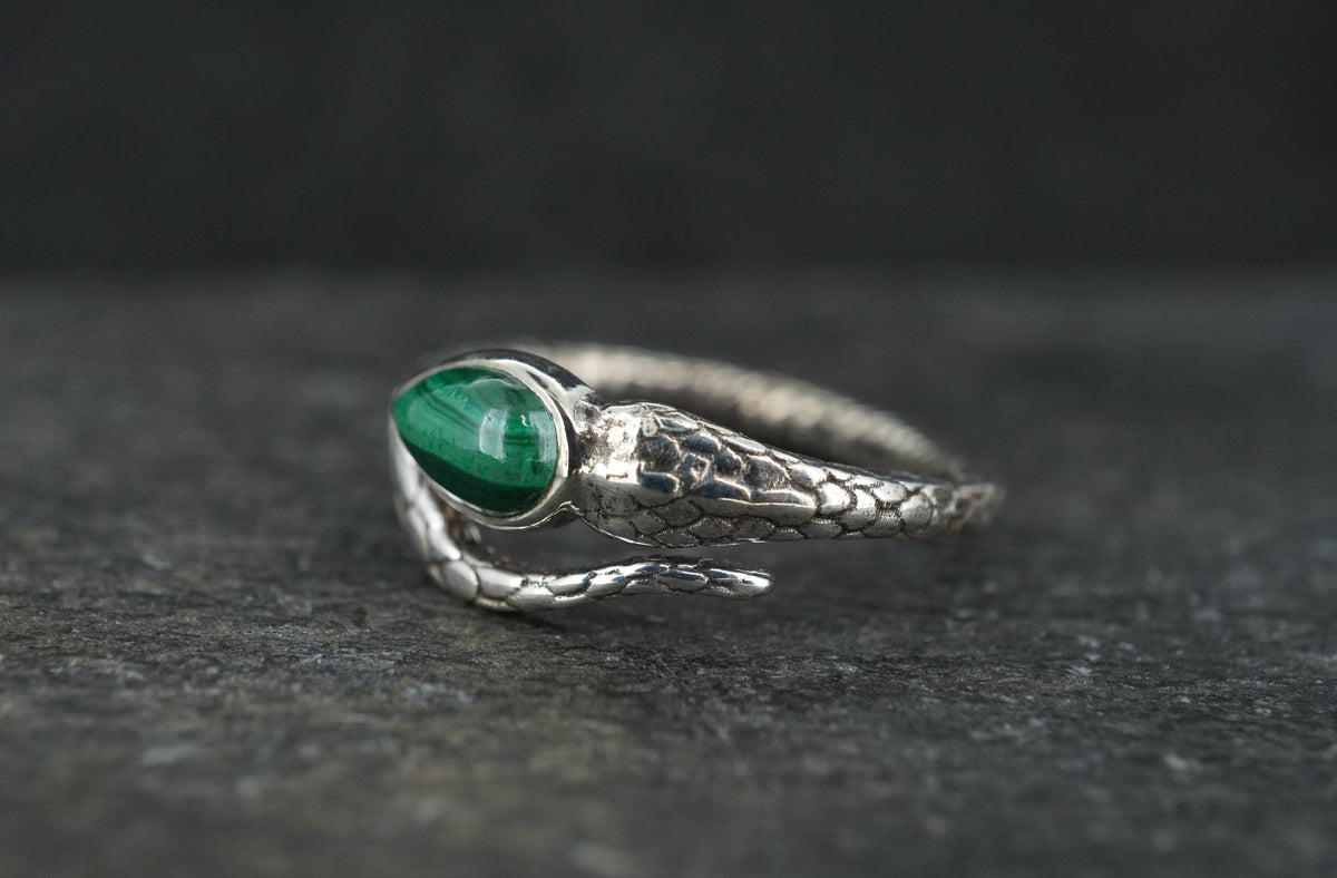 Malachite Sterling Silver Serpent Ring